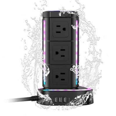 China Commercial Waterproof RGB Power Strip Tower with USB C PD 20W with 9 Outlets and Waterproof Surge Protector for sale