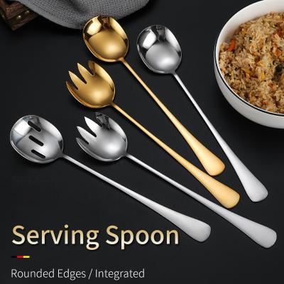 China Stainless Steel Viable Elegant Buffet Utensils Classic Gold Salad Spoon Serving Fork Long Handle Serving Spoon Sets for sale