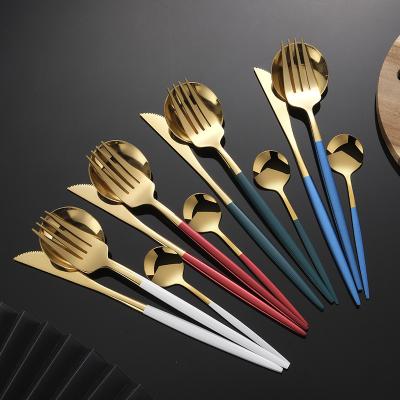 China New Style Wedding Flatware Spoon Fork Knife Viable Polish Colorful Portuguese Gold Stainless Steel Flatware Set for sale