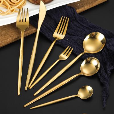 China Viable Wholesale Bulk Luxury Wedding Knife Spoon Fork Gold Plated Portuguese Flatware Stainless Steel Cutlery Set for sale