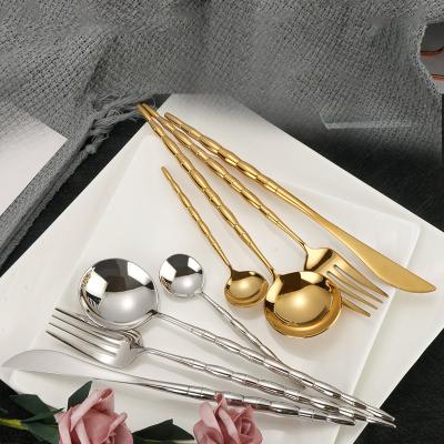 China 304 Stainless Steel Cutlery Set Hotel Gift Knife Luxury Bamboo Handle Viable Shape and Fork Dessert Western Ice Cream Spoon for sale