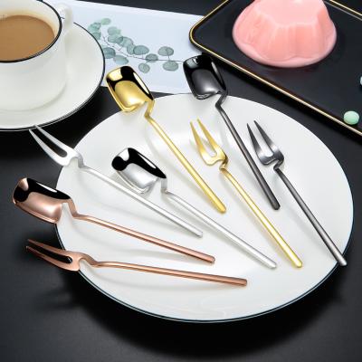 China Viable Modern Fruit Salad Dessert Spoon Metal Yogurt Ice Cream 304 Stainless Steel Honey Stirring Hanging Spoon Fork For Cup for sale