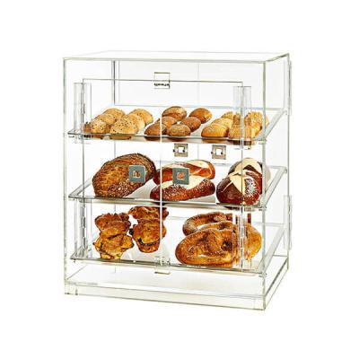 China Morden Custom 3 or 4 Tiers Acrylic Bread / Plexiglass Cabinet Cupcake / Donut Cake / Bakery Display Stand Case Perspex for sale