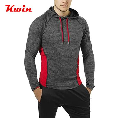 China Anti-Wrinkle Custom Mens Gym Fitted Hoodies Curved Edge Muscle Bodybuilding Gym Hoodie Cotton Spandex Color Block Fitness Hoodie for sale