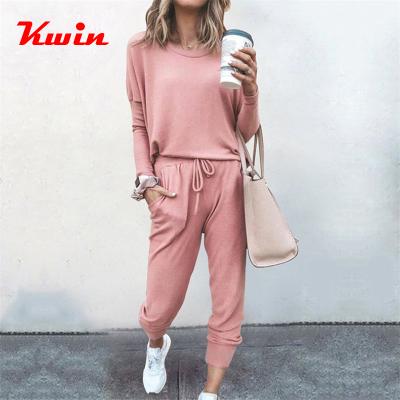 China hign QUICK DRY quality OEM comfortable women leisure wear long sleeve 2 piece pajama set workout lounggewear for sale