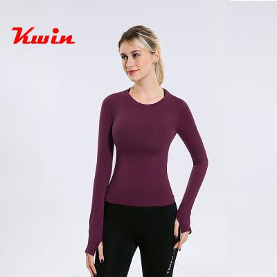 China OEM Breathable Women Long Sleeve Workout Shirts Simple T-Shirt For Women Yoga Sports T-shirt Activewear With Thumb Hole for sale