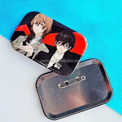 China Custom High Quality Japan OEM Low MOQ Rectangle Anime Button Tinplate Badge For Birthday Gift Promotion Cartoon Wholesale Badges for sale