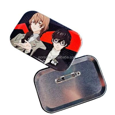 China Custom Pattern Nickel Free Tin Button Badge With Safety Rectangle Pin High Quality Anime Lapel Pins Bag Clothes Decoration Metal Badge for sale