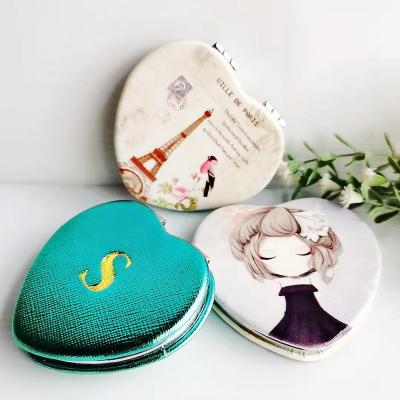 China Pocket Double Sided Compact Mirror Portable Folding Cosmetic Makeup Mirror Heart Shape Mirrors Fashion High Quality GIF for sale