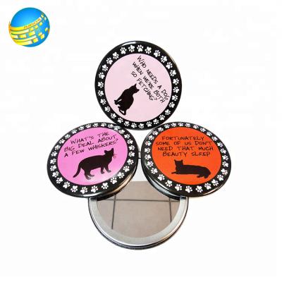 China Customized Customized Portable Folded Folded Compact Daily Mirror Logo Pattern Cosmetic Mirror High Quality Tin Button Badge Pocket Mirror Makeup for sale