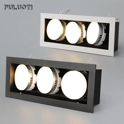 China Recessed Mounted Free Disassembly 15w 21w 27w Black Aluminum Three Heads Hot Selling Puluoti Indoor LED Downlight for sale