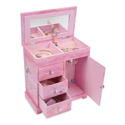 China Musical Jewelry Box Fairy and Flowers Design Wooden Music Box with Drawers for sale