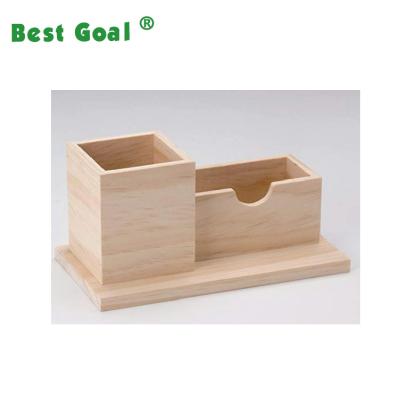 China New Design Recyclable Wooden Pen Holder Fashion Double Drawer Pencil Vase Handmade For Home And Office Decor Desk Storage Box for sale