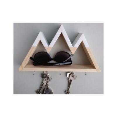 China Entryway Wood Shape Hanging Mountain Shelf Rack Wall Mounted Wall Mounted Organizer With Key Hooks for sale