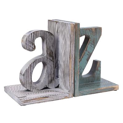 China Wooden Rustic Alphabet Shelf Display Organizers Bookends Book Ends for sale