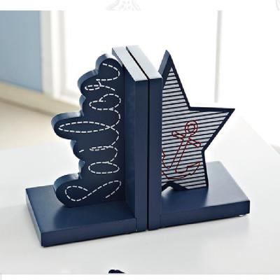 China Kids Home Blue Wooden Star Decoration Themed Sailot Bookends for Boys Bedroom or Nursery for sale