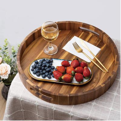 China Large sustainable multiple uses acacia wood around serving tray for sale