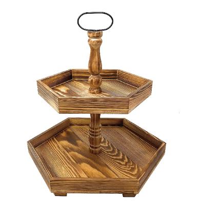 China Rustic 2 Tier Kitchen Countertop Imitation Wood Farmhouse Rustic Serving Tray for sale