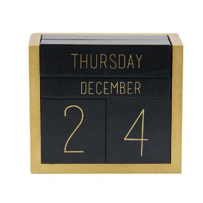 China Handmade Wooden Black and Gold Desk Accessories Perpetual Calendar for sale