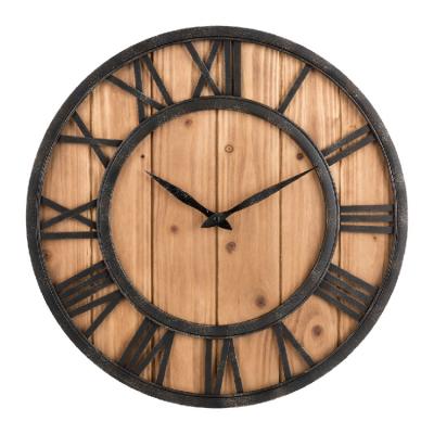 China Calendars Vintage Bronze Metal And Rustic Farmhouse Barn Solid Wood Wall Clock for sale