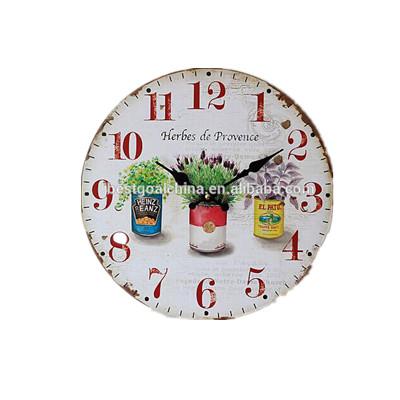 China Nostalgic antique style tin pots painted home wooden fashion wall clock electronic clock for sale