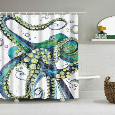 China Sustainable Octopus 3D Digital Printing Shower Curtain For Bathroom for sale