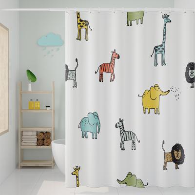 China Sustainable Wholesale Home Bathroom With Deer Animal Print Cardboard Elephant Polyester Waterproof Shower Curtain for sale