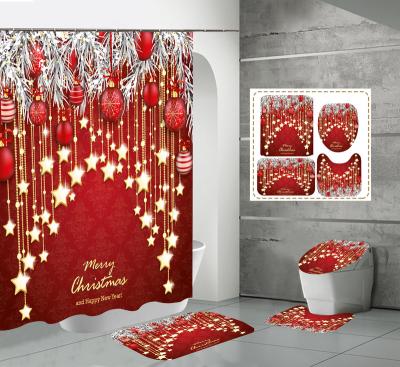 China Wholesale Designers 3d Print Viable Christmas Cartoon Bath Curtain Waterproof Bathroom Set Polyester Hookless 4 Pcs Shower Curtain for sale