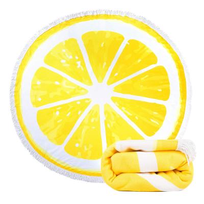 China Round Summer Lemon Fruit Microfiber QUICK DRY Beach Towel for sale