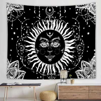 China Modern Moon Abstract Sun Tapestry Burning Sun Star Tapestry Black White Rustic Astrology Hangings Tapestry for sale