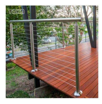 China Modern TAKA Stainless Steel Balcony Cable Fence Post / Deck Railing Wire Rope Stair Railing Cable Fence Post System for sale