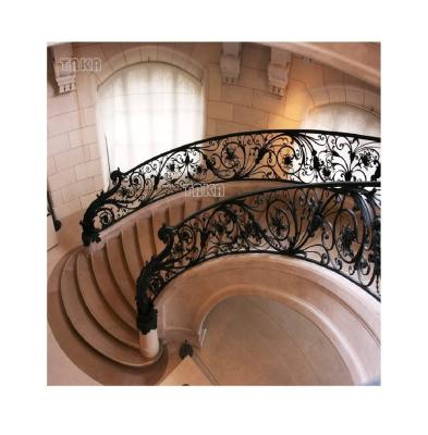 China TAKA Professional Modern 3D Customized Luxury Villa Spiral Staircase Wrought Iron Stair Railing Handrail for sale