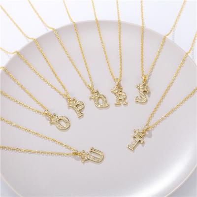 China Jewelry FASHION Hot Gold Initial Name Letter Necklace For Women Men Iced Out Simulated Diamond Name Crown Necklace for sale