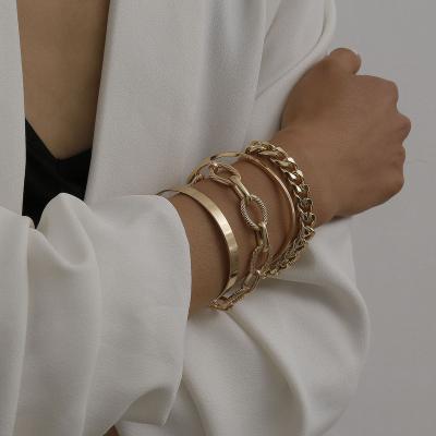 China Hiphop Gold Plated Twist Chain Charm Bracelet Bangle Set Cuban Link Bracelet Bangle Female Women Bracelet for sale