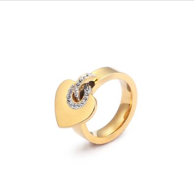 China Hiphop Stainless Steel Peach Heart Lock Fashion European and American Popular Ring for sale