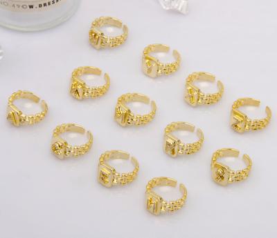 China 26 TRENDY English Letter Alphabet Ring 18k Gold Seal Initial Name Ring for sale