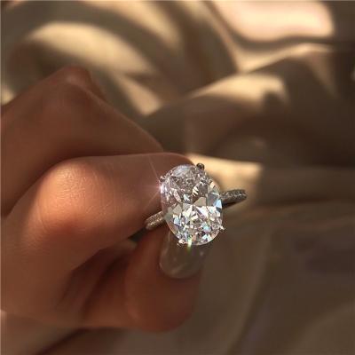 China Fashionable CZ Plated Oval Cut Stone Ring Large White Gold Zircon Ring Wedding Promise Engagement Women Gift Ring Large for sale