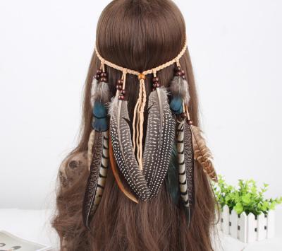 China 180802509 Fashion 180802509 Indian Feather Wood Headband Peacock Fur Pom Pom Feather Fascinator Headband for sale