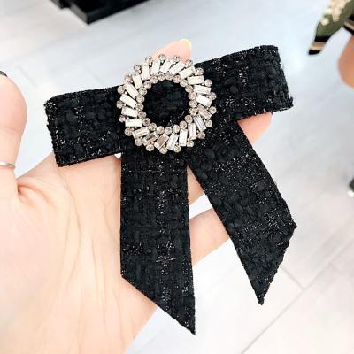 China 10*11cm Fashionable Girls Color College Retro British Round Diamond CZ Bow Ribbon Butterfly Brooch Red Blue Black Crystal Stone Tie for sale