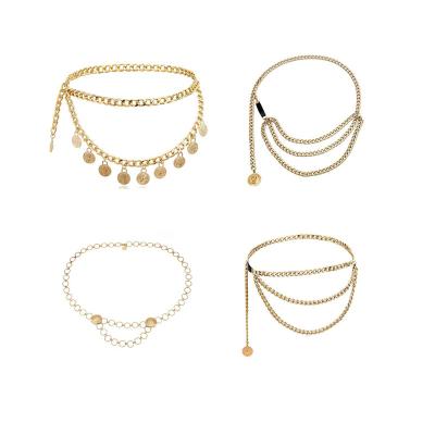 China Multi simple fashionable personality female punk geometric vintage large circle waist chain circle link belt tassel coin shell fan body chain for sale