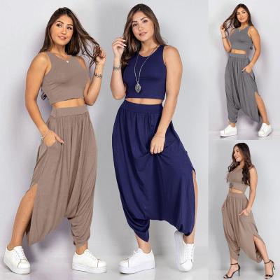 China 2022 Summer QUICK DRY Outfits Women Sports Tank T-shirt Casual Sleeveless Top Harem Wide Leg Pants Women Clothing Two Piece Sets for sale