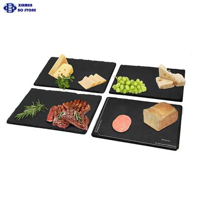 China Sustainable Set of 4 Pieces 12 x8 Inch Large Slate Stone Steak Cheese Platter Charcuterie Board Serving Tray For Meat for sale