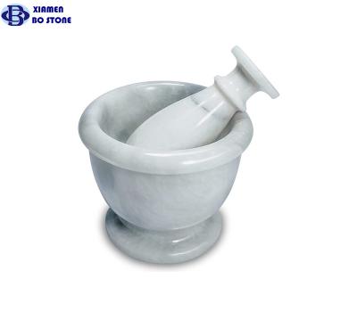 China Viable Luxury Handmade White Marble Stone Mortar Pestle Set Best Rustic Herb Crusher And Stone Grinder For Kitchen Deco Usable for sale