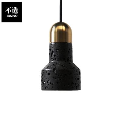 China BUZAO QIE Eco-friendly Black Lava Stone Led Light Simple Modern Chandelier Dining Room Pendant Lighting Antique Lamp for sale