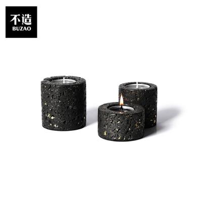 China ECO-frendly BUZAO Luxury Modern Black Lava Gold Leaf Stone Candle Holder For Home Decoration Halloween Party for sale