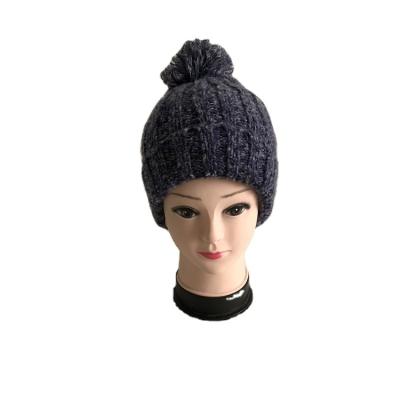 China JOINT hot sale navy beanie pom pom knit hat with inner cashmere for sale