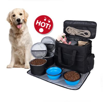 China Multi-Use Breathable Dog Bag Outdoor Dog Food Travel Bag With 2X Food Storage Containers for sale