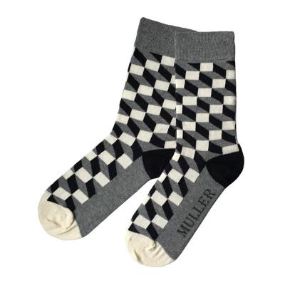 China Viable Men's Rich Comfortable Classic Patterned Dress Breathable Socks With Tridimensional Rectangles for sale