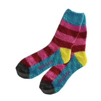 China Antibacterial Awesome Women's Fuzzy Thick Soft Warm Socks With Stripes And Checks for sale