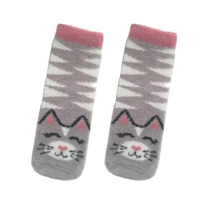 China Funny Antibacterial Crew Women's Fluffy Bed Socks With Cat Heads On Uppers for sale